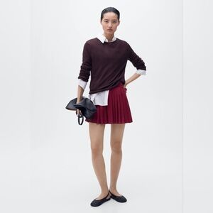 Mango Pleated skirt with buckles Maroon